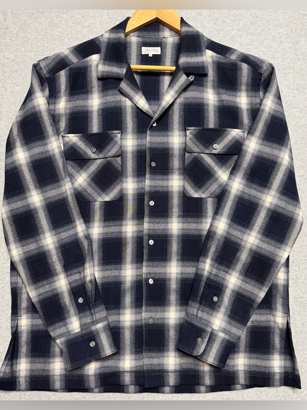 Quaker Marine Supply Men’s Medium Navy Plaid Overshirt Shirt Jacket Camp Collar